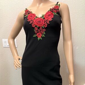 B Darlin Black Dress with Red Floral Accents